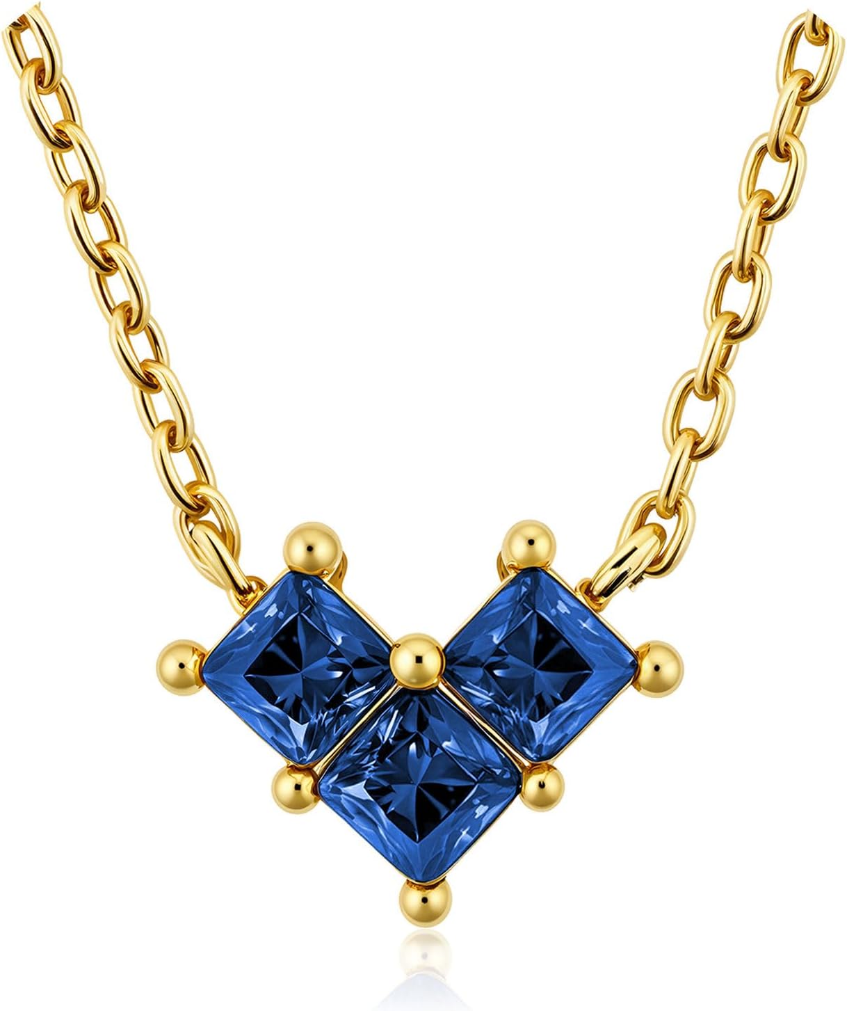 Turandoss Birthstone Necklaces for Women - Created 14K Gold Plated Blue Green Emerald Pendent Necklaces for Women Teen Girls 12 Month Dainty Heart Birthstone Jewelry Birthday Gifts