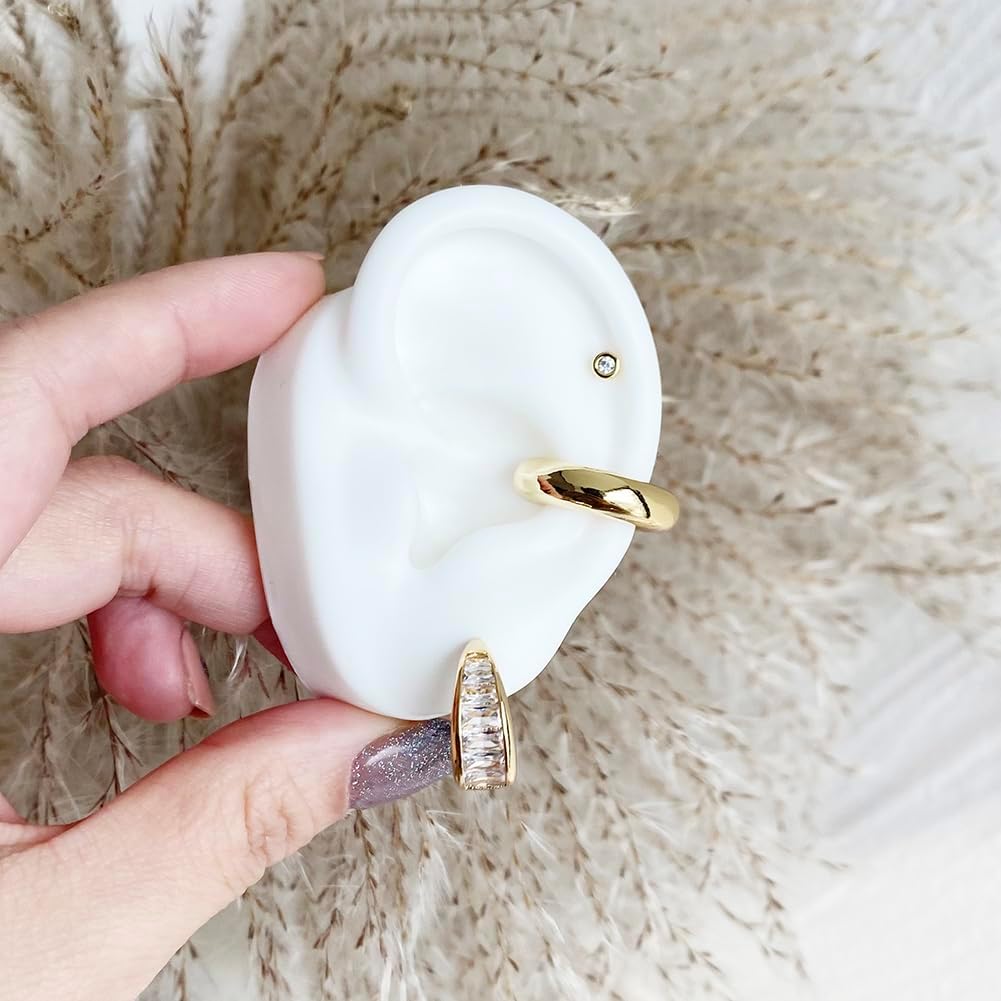 Obidos 14K Gold Plated Triple Huggie Illusion Stud Earrings | Double Huggie Hoop Earrings for One Hole | Gold Hoop Earrings for Women | Drop earrings