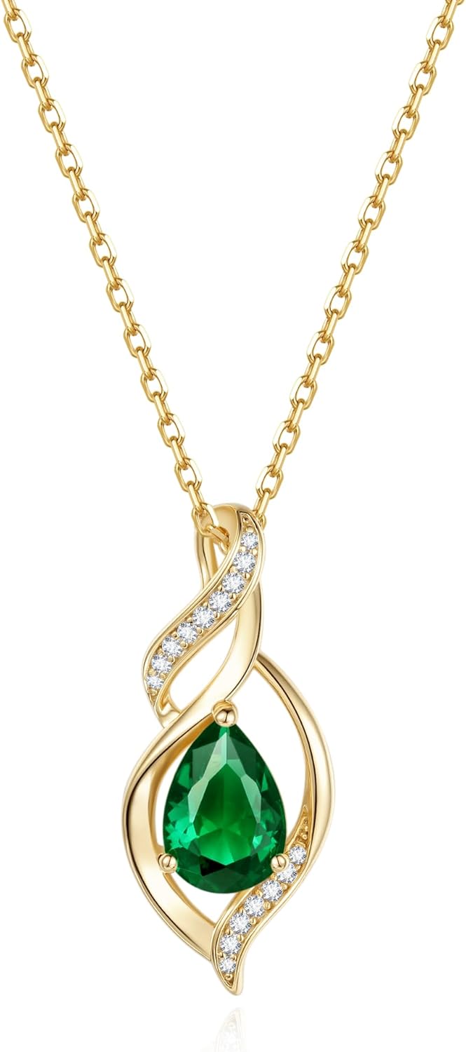 FANCIME Birthstone Necklace for Women Teardrop Necklace S925 Sterling Silver Infinity Love Birthday Gifts for Mom Women Girls, 16"+2" Inches