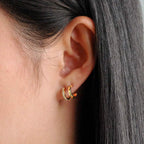 Obidos 14K Gold Plated Triple Huggie Illusion Stud Earrings | Double Huggie Hoop Earrings for One Hole | Gold Hoop Earrings for Women | Drop earrings