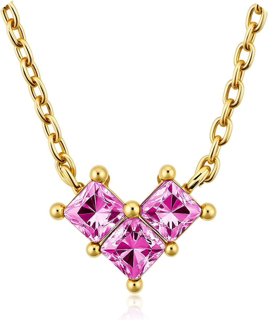 Turandoss Birthstone Necklaces for Women - Created 14K Gold Plated Blue Green Emerald Pendent Necklaces for Women Teen Girls 12 Month Dainty Heart Birthstone Jewelry Birthday Gifts