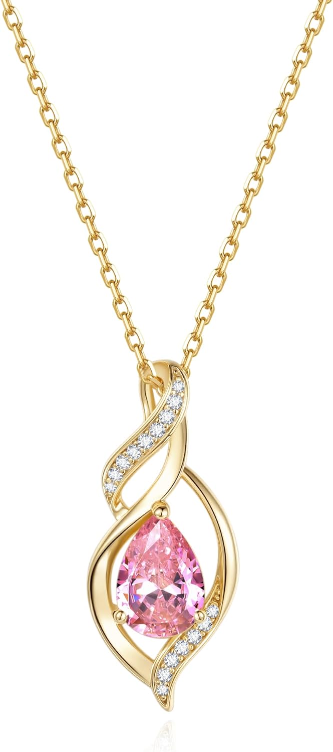 FANCIME Birthstone Necklace for Women Teardrop Necklace S925 Sterling Silver Infinity Love Birthday Gifts for Mom Women Girls, 16"+2" Inches