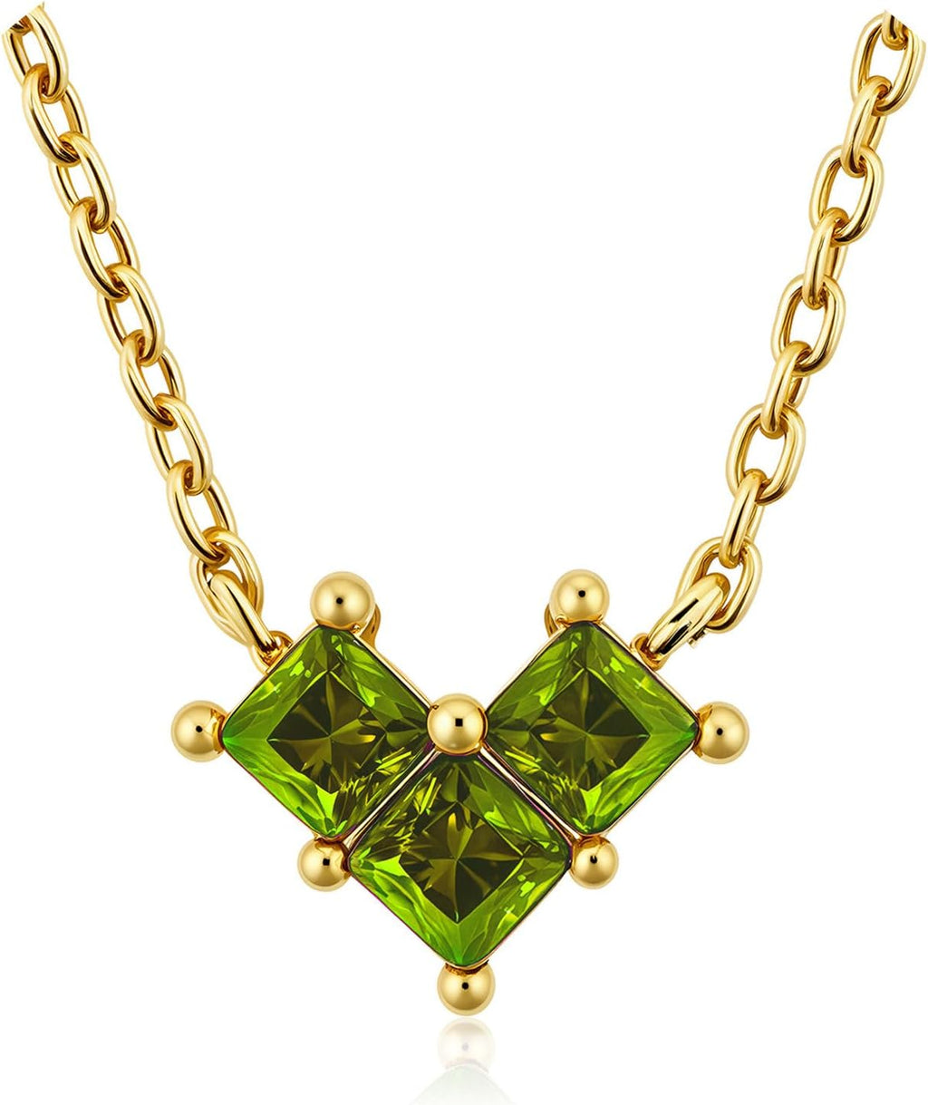 Turandoss Birthstone Necklaces for Women - Created 14K Gold Plated Blue Green Emerald Pendent Necklaces for Women Teen Girls 12 Month Dainty Heart Birthstone Jewelry Birthday Gifts