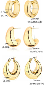 Gold Chunky Hoop Earrings Set for Women, 14K Gold Plated Twisted Huggie Hoop Earring Hypoallergenic, Thick Open Hoops Set Lightweight
