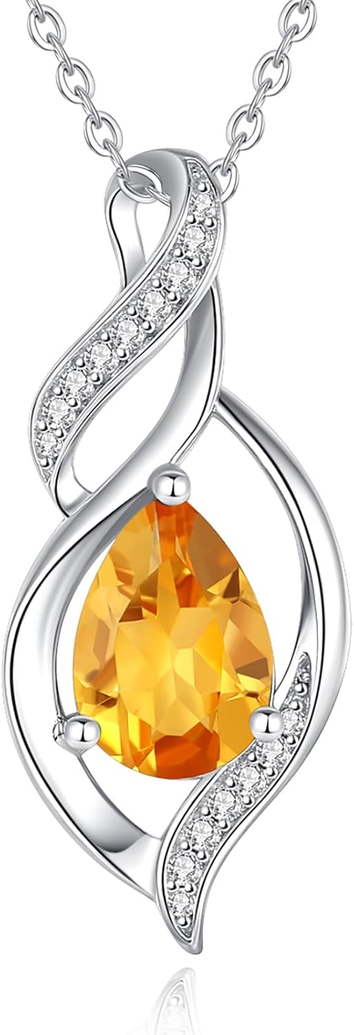 FANCIME Birthstone Necklace for Women Teardrop Necklace S925 Sterling Silver Infinity Love Birthday Gifts for Mom Women Girls, 16"+2" Inches