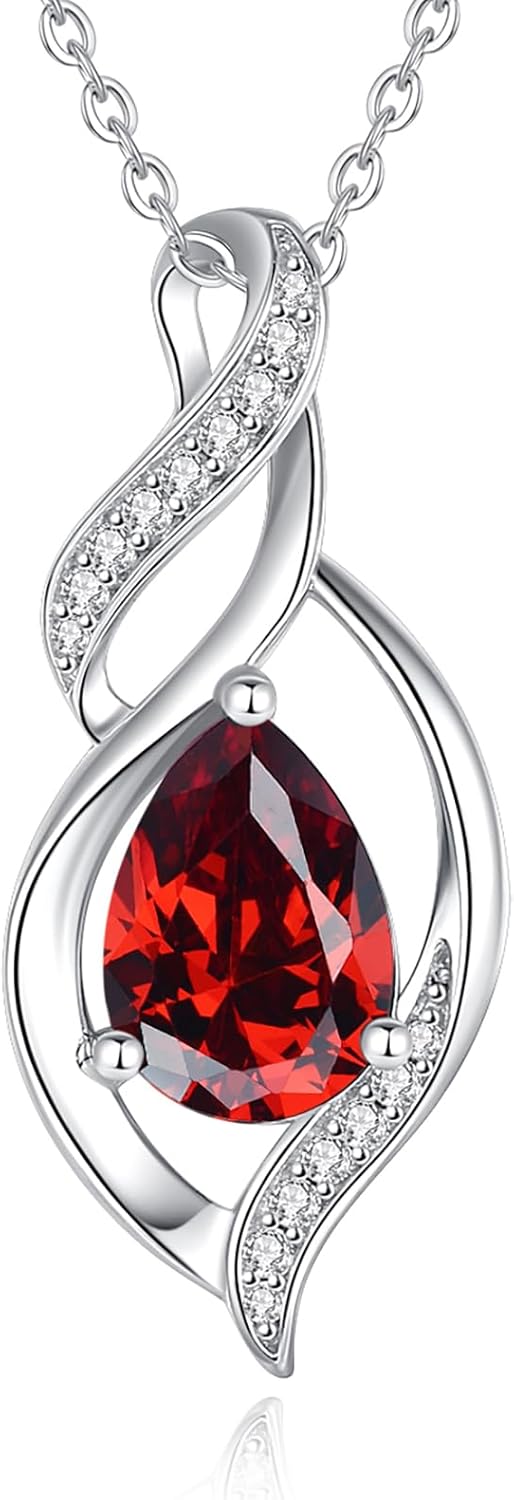 FANCIME Birthstone Necklace for Women Teardrop Necklace S925 Sterling Silver Infinity Love Birthday Gifts for Mom Women Girls, 16"+2" Inches