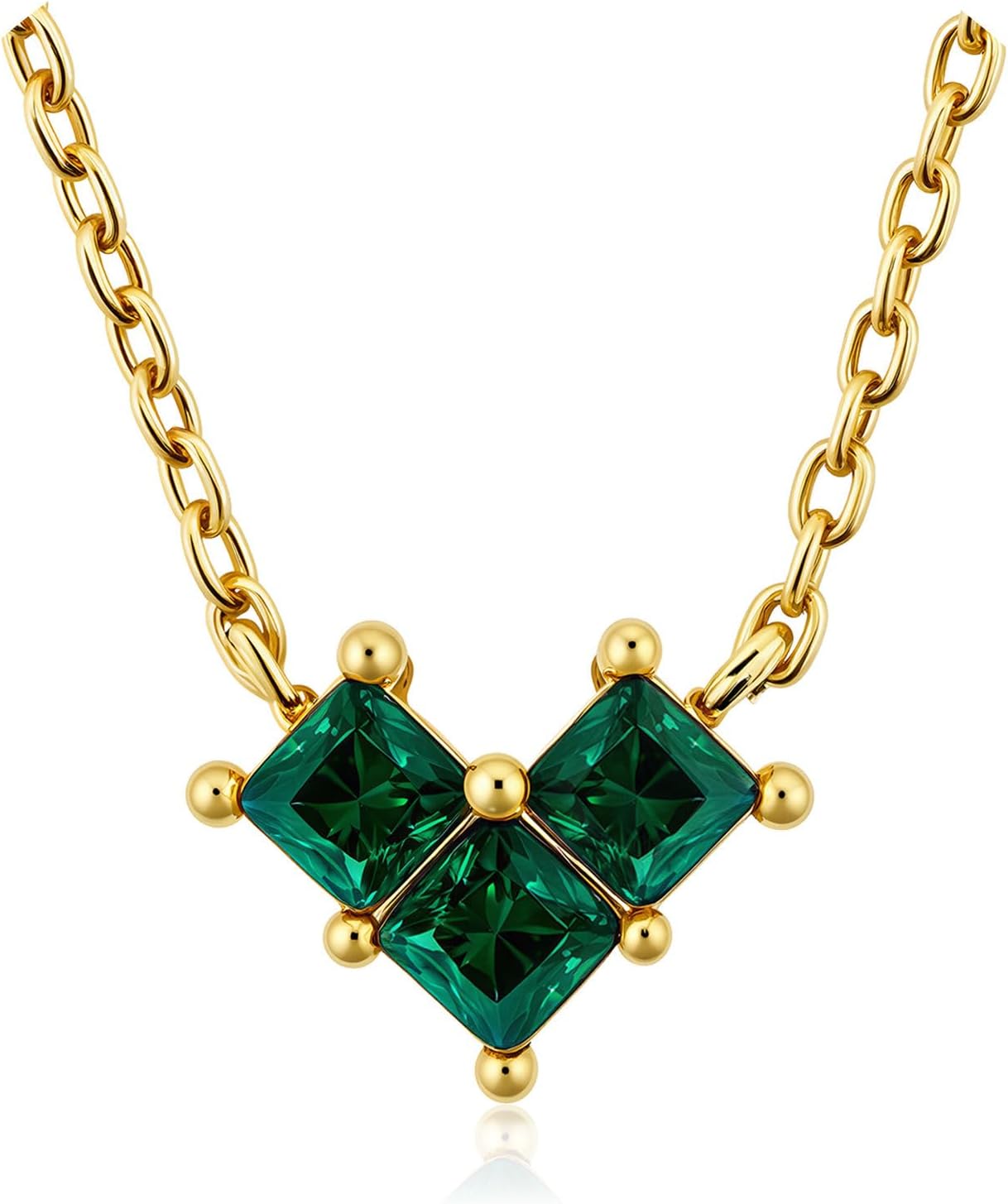 Turandoss Birthstone Necklaces for Women - Created 14K Gold Plated Blue Green Emerald Pendent Necklaces for Women Teen Girls 12 Month Dainty Heart Birthstone Jewelry Birthday Gifts