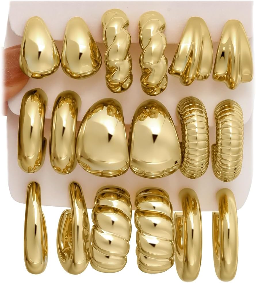 42 Pairs Gold Hoop Earrings Set for Women, Fashion Chunky Pearl Earrings Multipack Twisted Statement Earring Pack, Hypoallergenic Small Big Hoops Earrings for Birthday Party