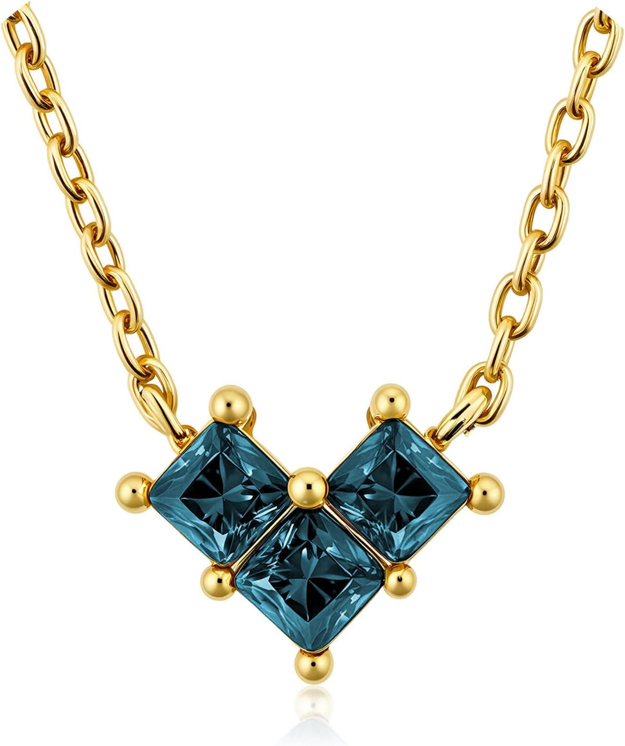 Turandoss Birthstone Necklaces for Women - Created 14K Gold Plated Blue Green Emerald Pendent Necklaces for Women Teen Girls 12 Month Dainty Heart Birthstone Jewelry Birthday Gifts