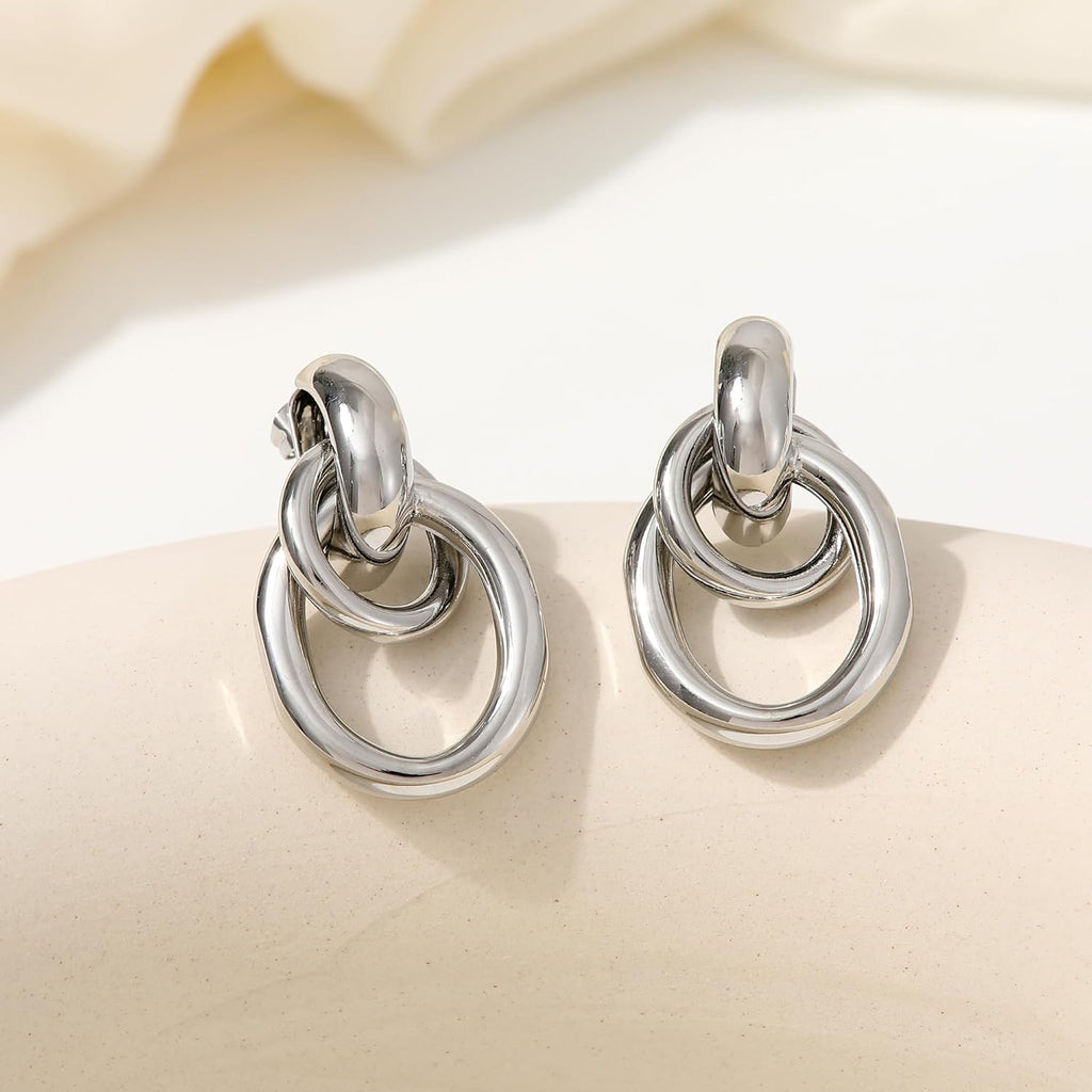 Trendy Gold Plated Knot Earrings for Women Chunky Statement Drop Dangle Earrings Lightweight Hypoallergenic Fashion Accessories Gold Jewelry Gifts for Womens