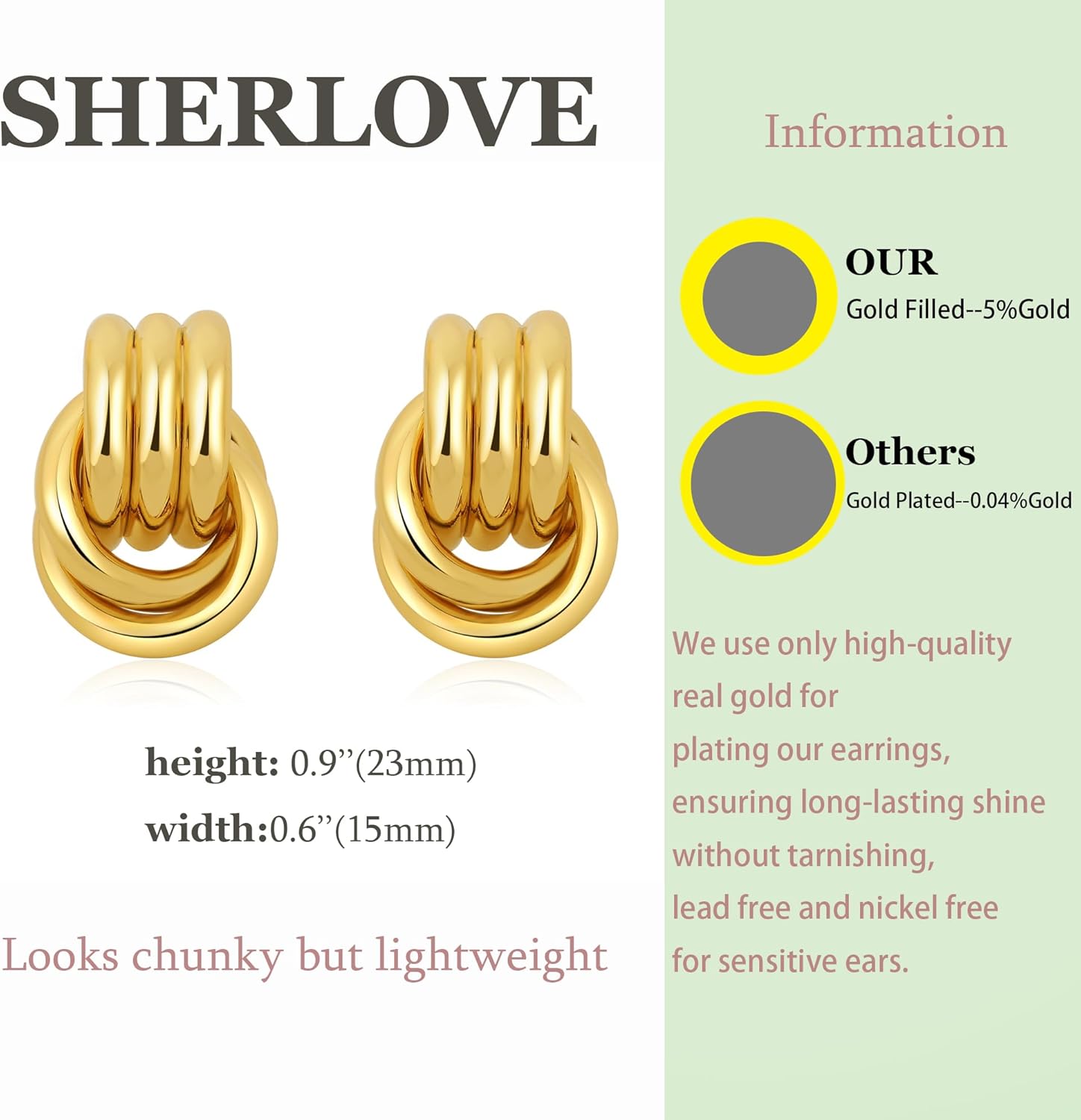 Trendy Gold Plated Knot Earrings for Women Chunky Statement Drop Dangle Earrings Lightweight Hypoallergenic Fashion Accessories Gold Jewelry Gifts for Womens