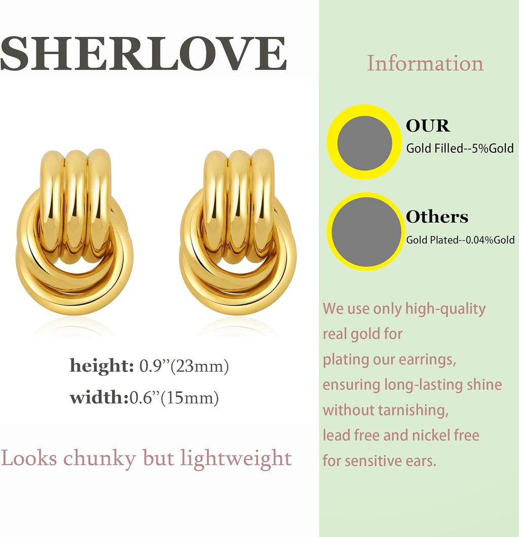 Trendy Gold Plated Knot Earrings for Women Chunky Statement Drop Dangle Earrings Lightweight Hypoallergenic Fashion Accessories Gold Jewelry Gifts for Womens