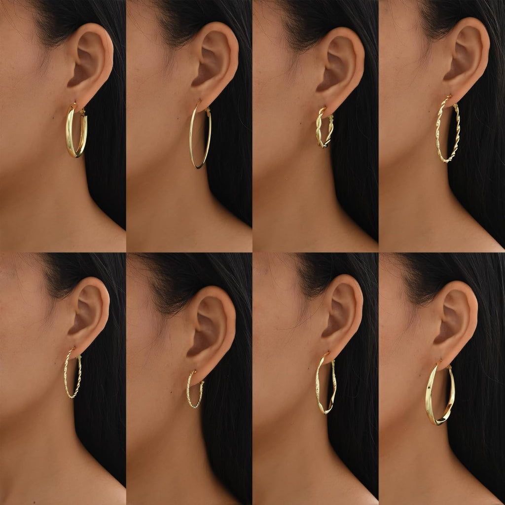 42 Pairs Gold Hoop Earrings Set for Women, Fashion Chunky Pearl Earrings Multipack Twisted Statement Earring Pack, Hypoallergenic Small Big Hoops Earrings for Birthday Party
