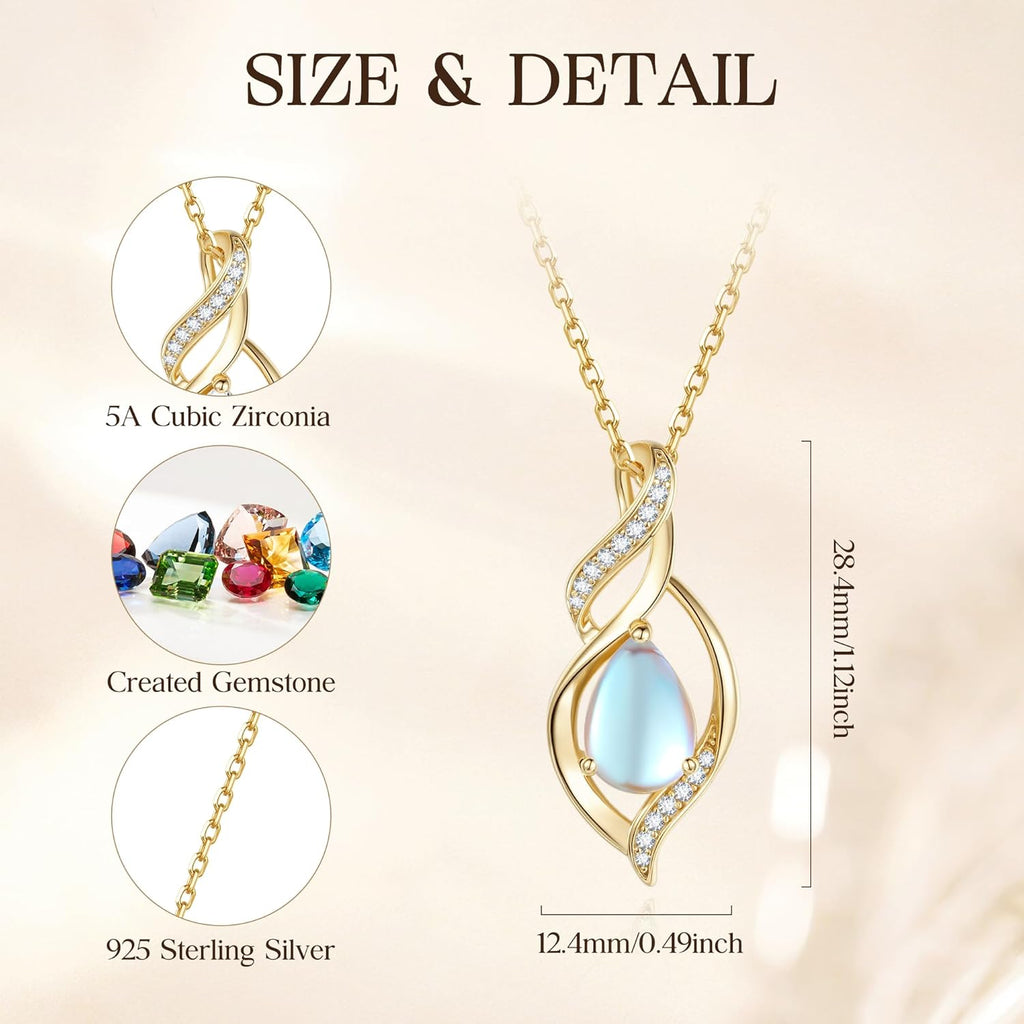 FANCIME Birthstone Necklace for Women Teardrop Necklace S925 Sterling Silver Infinity Love Birthday Gifts for Mom Women Girls, 16"+2" Inches