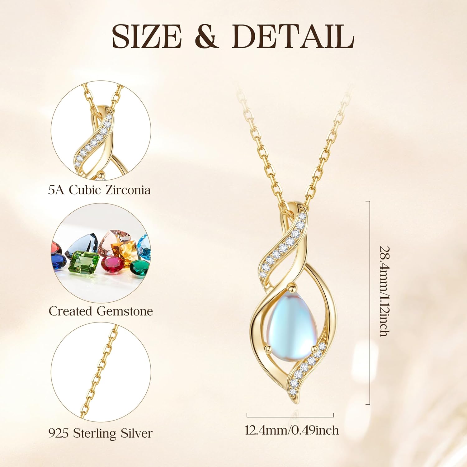 FANCIME Birthstone Necklace for Women Teardrop Necklace S925 Sterling Silver Infinity Love Birthday Gifts for Mom Women Girls, 16"+2" Inches