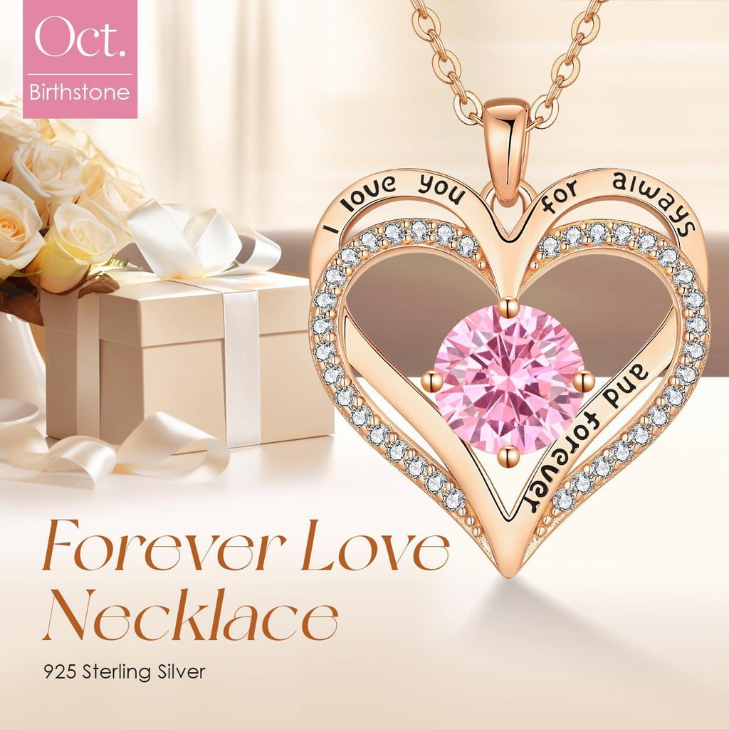 LOUISA SECRET Love Heart Birthstone Necklaces for Women, Birthday Gift for Women, Anniversary Jewelry for Wife Her, 925 Sterling Silver Pendant Necklace, Mother's Day Gift