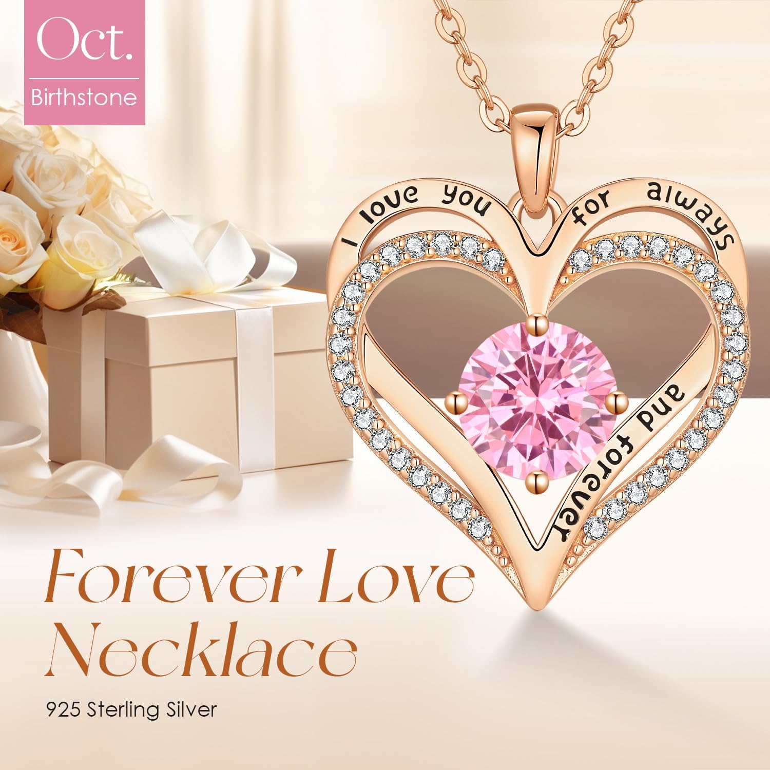 LOUISA SECRET Love Heart Birthstone Necklaces for Women, Birthday Gift for Women, Anniversary Jewelry for Wife Her, 925 Sterling Silver Pendant Necklace, Mother's Day Gift