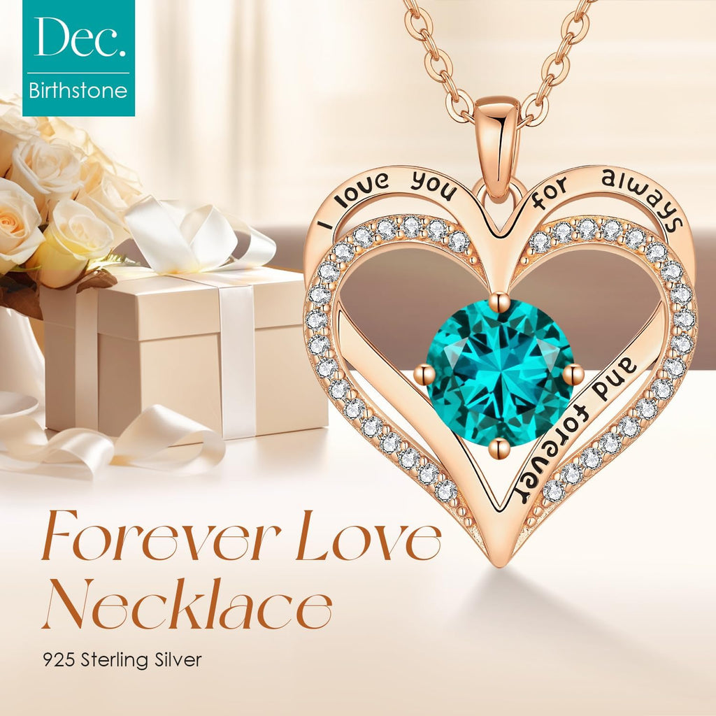 LOUISA SECRET Love Heart Birthstone Necklaces for Women, Birthday Gift for Women, Anniversary Jewelry for Wife Her, 925 Sterling Silver Pendant Necklace, Mother's Day Gift