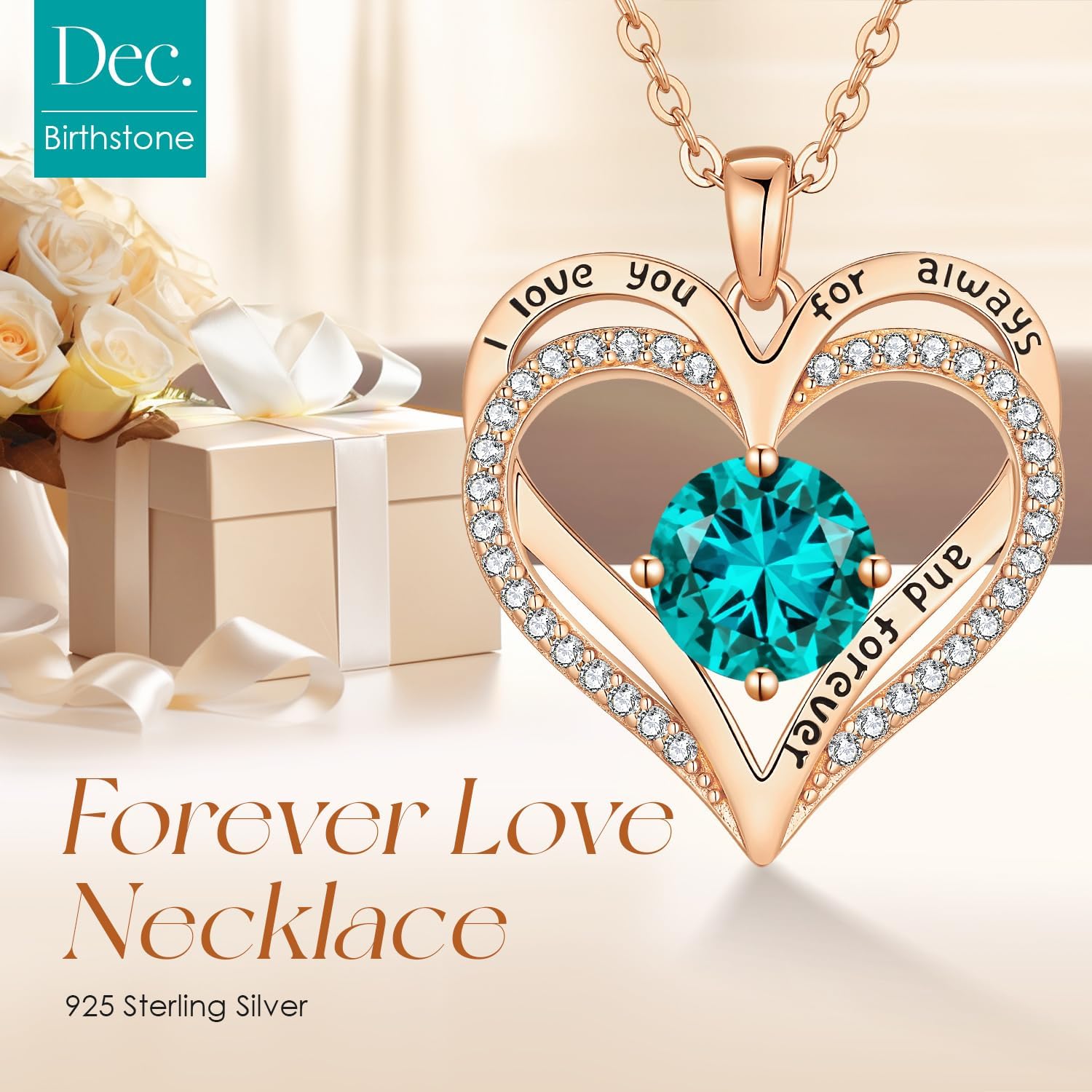 LOUISA SECRET Love Heart Birthstone Necklaces for Women, Birthday Gift for Women, Anniversary Jewelry for Wife Her, 925 Sterling Silver Pendant Necklace, Mother's Day Gift