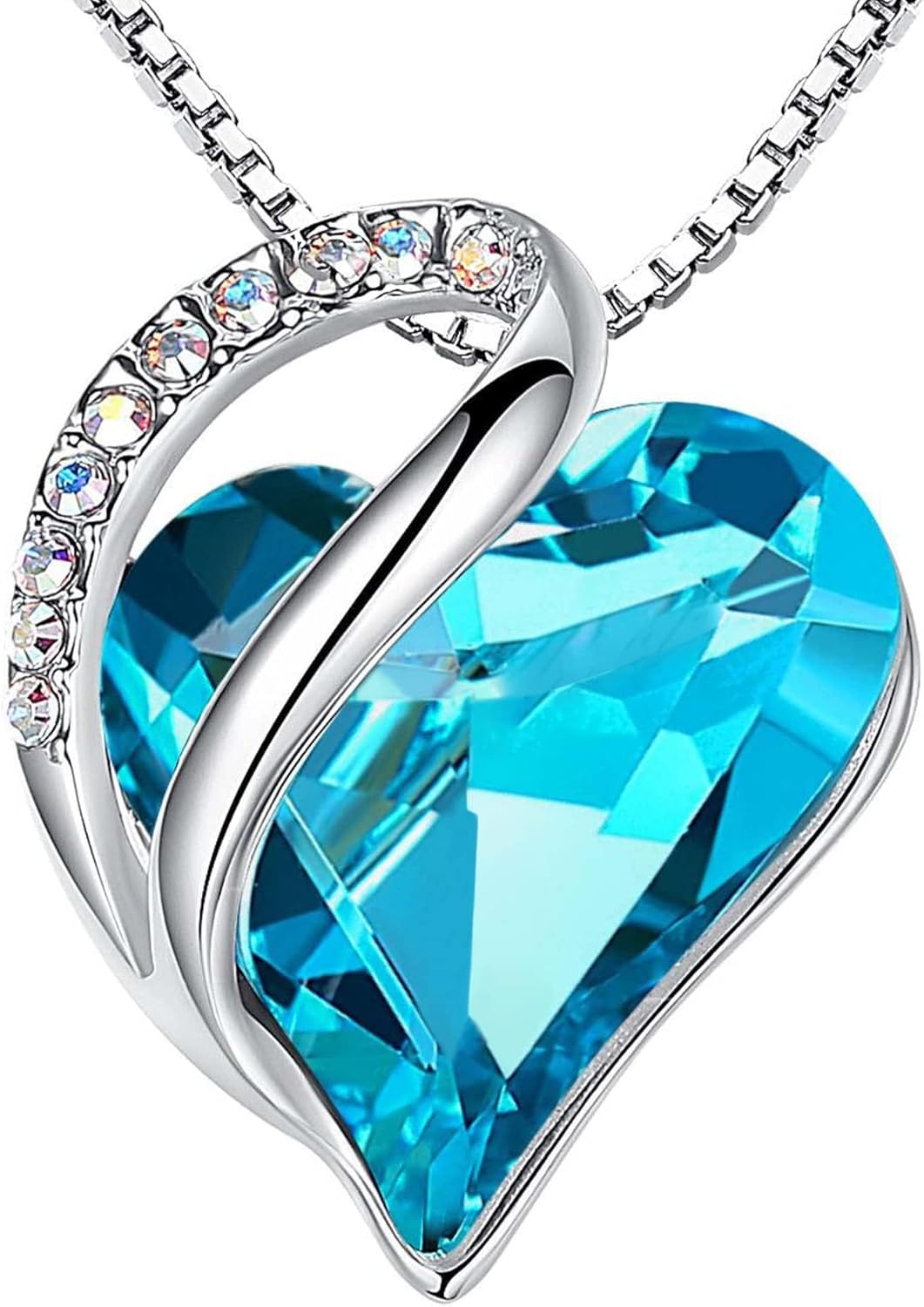 Leafael Necklaces for Women, Infinity Love Birthstone Heart Crystal Pendant, Birthday Jewelry Gifts for Her, Mom, and Wife, Silver Plated, 18 plus 2 inch Adjustable Chain