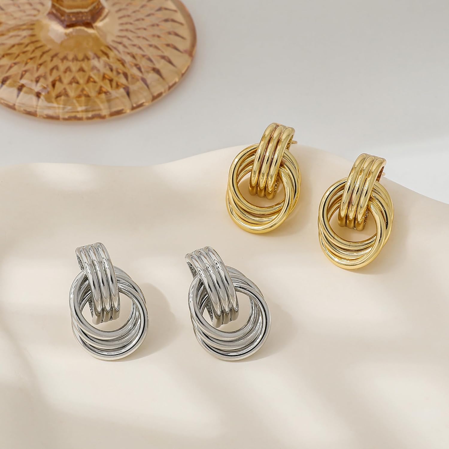 Trendy Gold Plated Knot Earrings for Women Chunky Statement Drop Dangle Earrings Lightweight Hypoallergenic Fashion Accessories Gold Jewelry Gifts for Womens