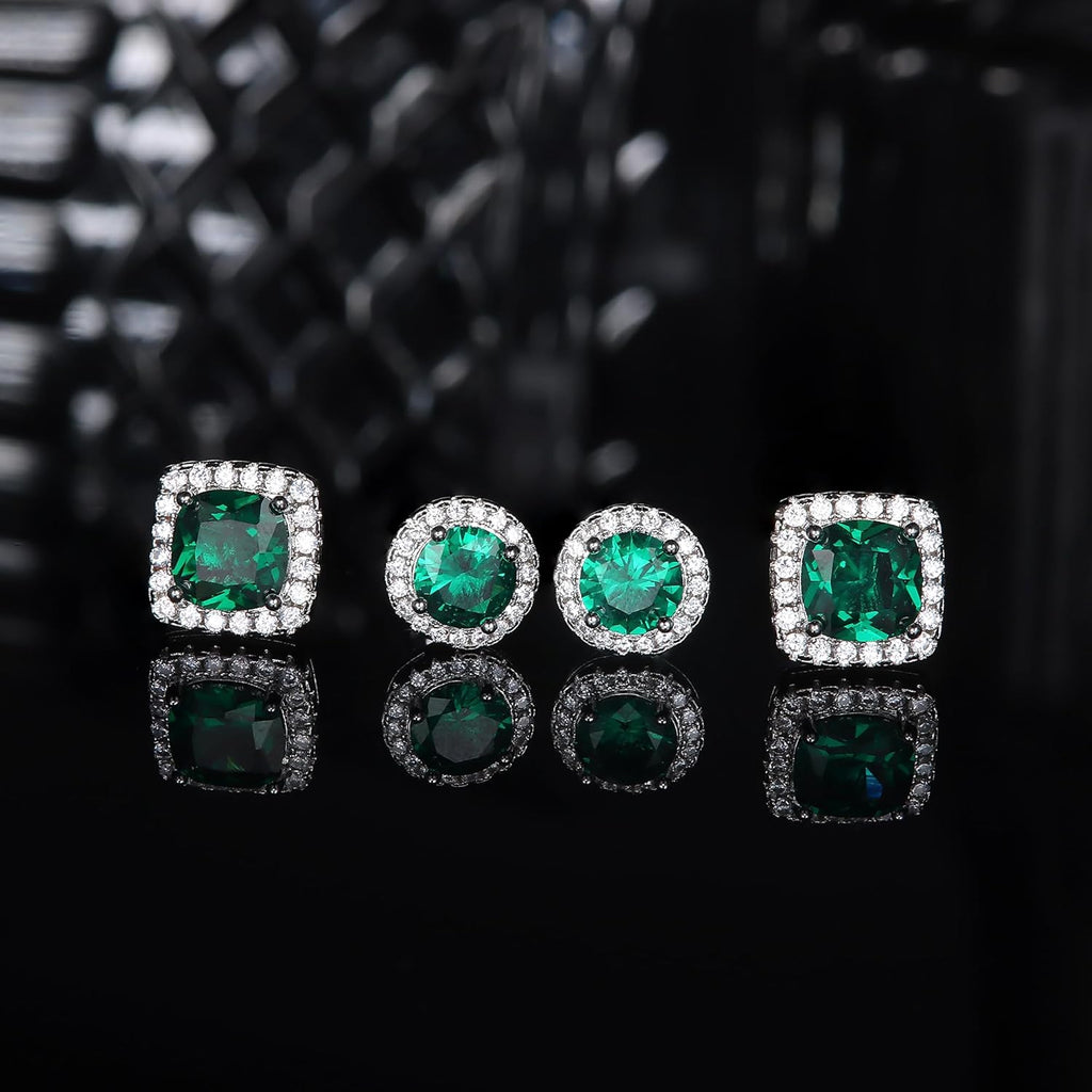 Hayoso 18K Gold Plated Halo Stud Earrings 925 Sterling Silver Cubic Zirconia Stud Earrings Round Square Diamonique Stud Earrings Set for Women Men