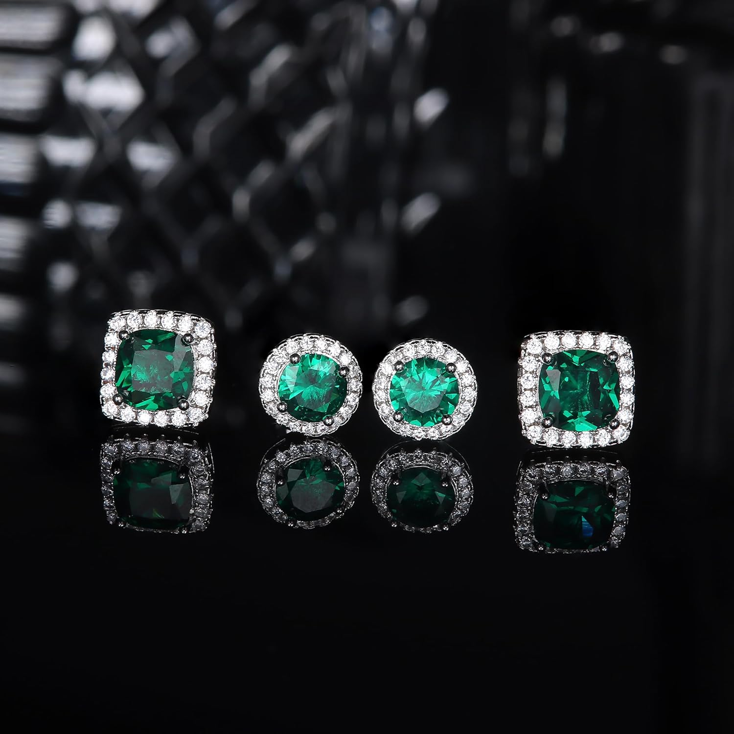 Hayoso 18K Gold Plated Halo Stud Earrings 925 Sterling Silver Cubic Zirconia Stud Earrings Round Square Diamonique Stud Earrings Set for Women Men