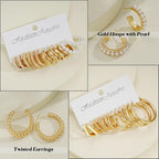42 Pairs Gold Hoop Earrings Set for Women, Fashion Chunky Pearl Earrings Multipack Twisted Statement Earring Pack, Hypoallergenic Small Big Hoops Earrings for Birthday Party