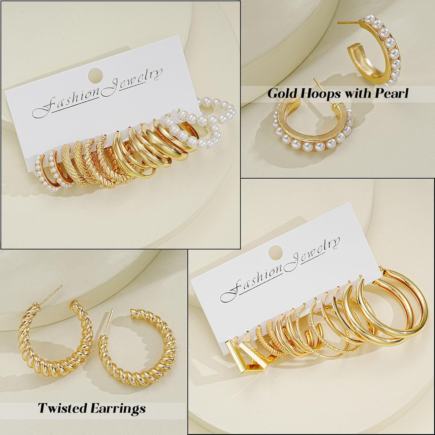 42 Pairs Gold Hoop Earrings Set for Women, Fashion Chunky Pearl Earrings Multipack Twisted Statement Earring Pack, Hypoallergenic Small Big Hoops Earrings for Birthday Party