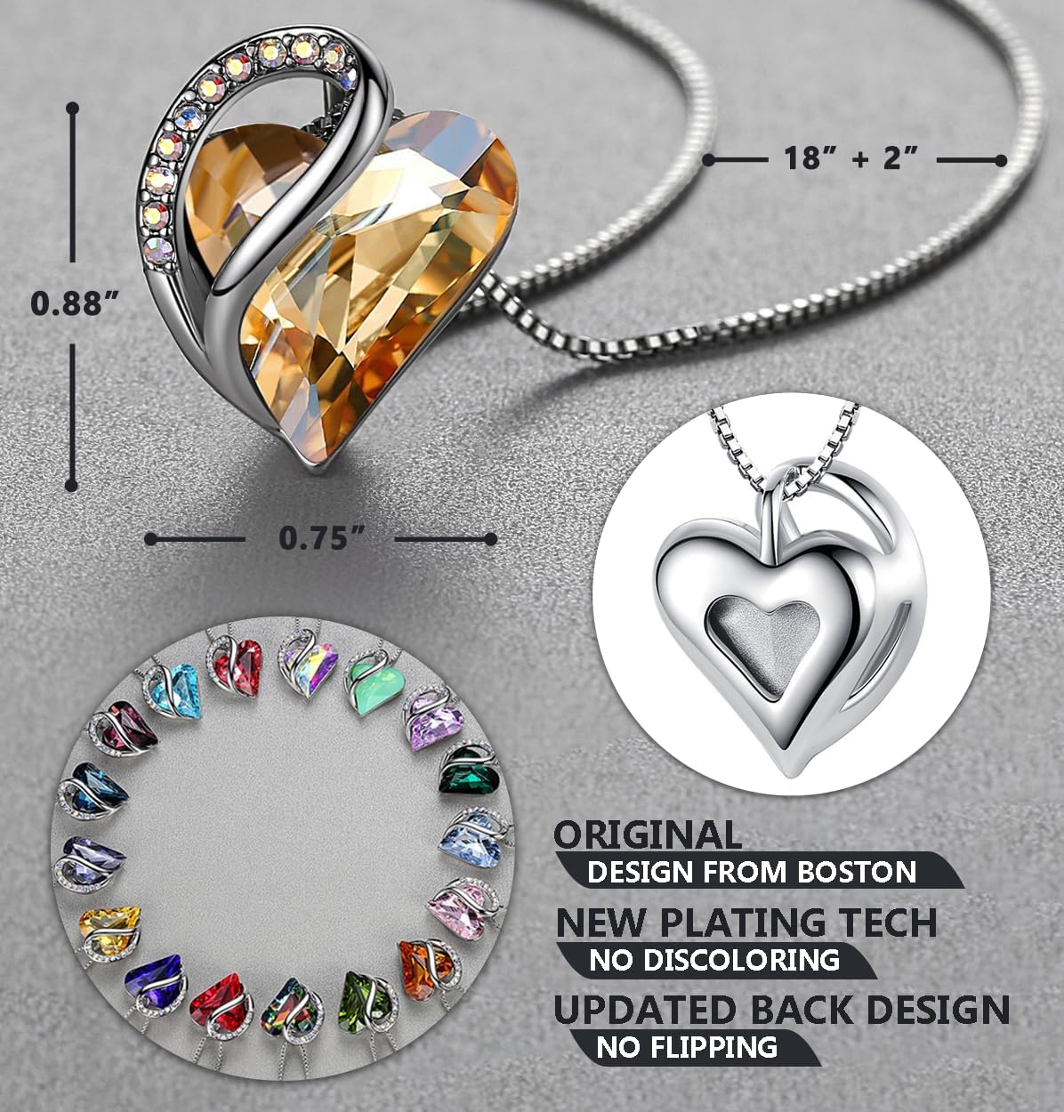 Leafael Necklaces for Women, Infinity Love Birthstone Heart Crystal Pendant, Birthday Jewelry Gifts for Her, Mom, and Wife, Silver Plated, 18 plus 2 inch Adjustable Chain