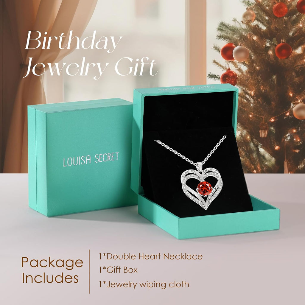 LOUISA SECRET Love Heart Birthstone Necklaces for Women, Birthday Gift for Women, Anniversary Jewelry for Wife Her, 925 Sterling Silver Pendant Necklace, Mother's Day Gift