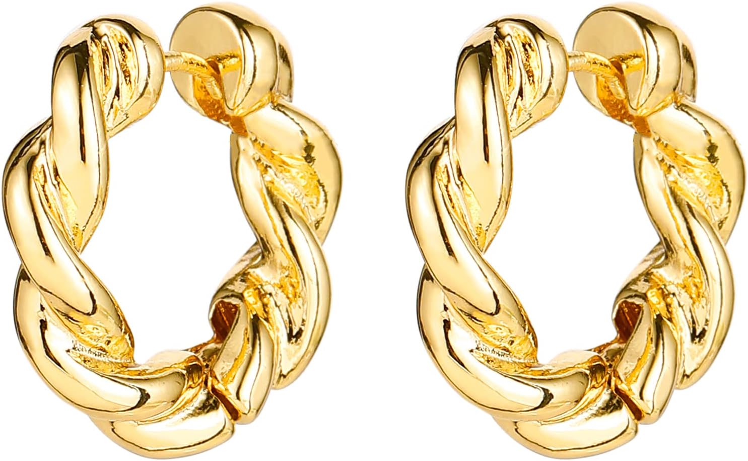 Gold Chunky Hoop Earrings Set for Women, 14K Gold Plated Twisted Huggie Hoop Earring Hypoallergenic, Thick Open Hoops Set Lightweight