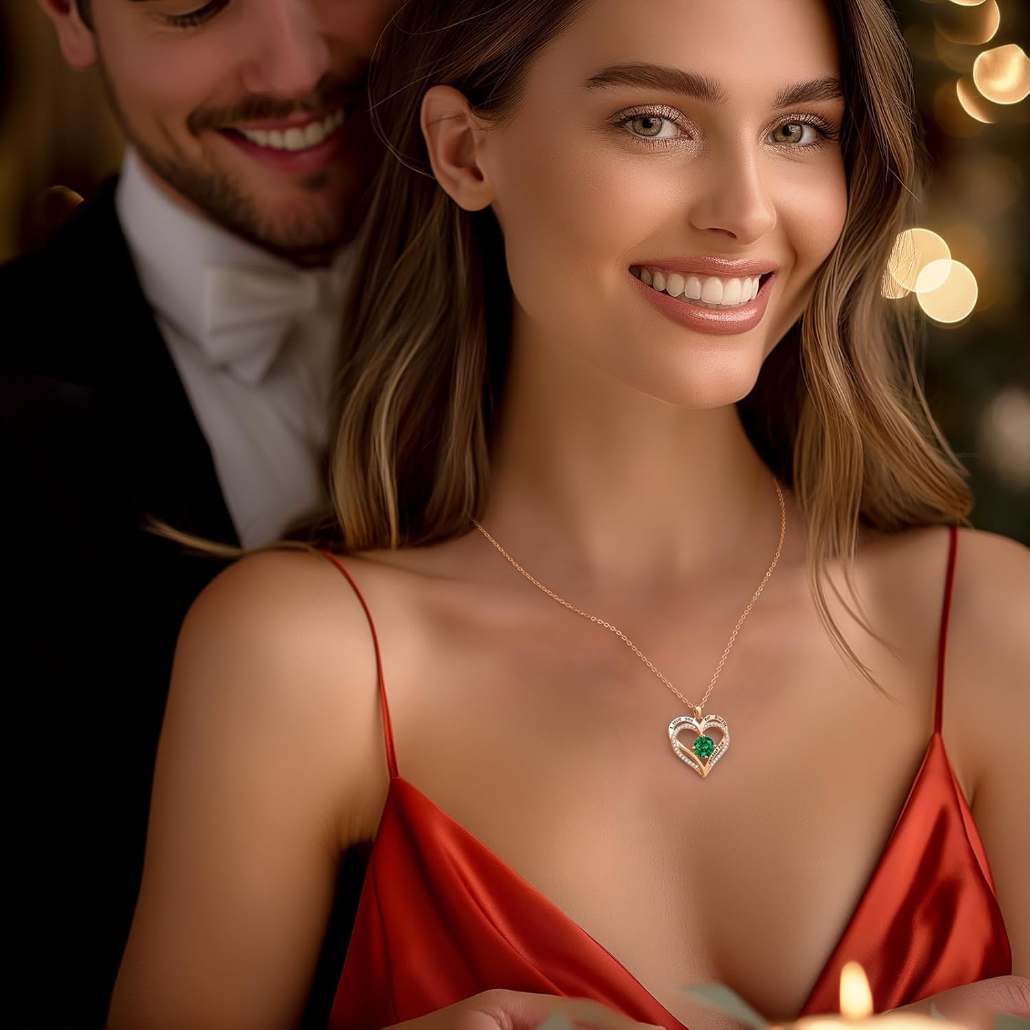 LOUISA SECRET Love Heart Birthstone Necklaces for Women, Birthday Gift for Women, Anniversary Jewelry for Wife Her, 925 Sterling Silver Pendant Necklace, Mother's Day Gift