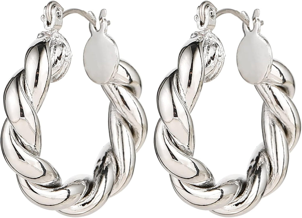 Gold Chunky Hoop Earrings Set for Women, 14K Gold Plated Twisted Huggie Hoop Earring Hypoallergenic, Thick Open Hoops Set Lightweight