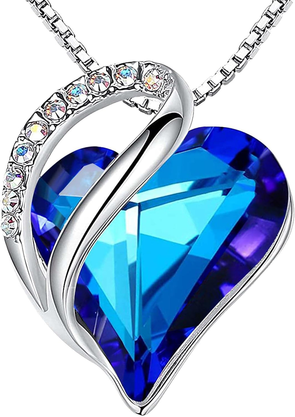 Leafael Necklaces for Women, Infinity Love Birthstone Heart Crystal Pendant, Birthday Jewelry Gifts for Her, Mom, and Wife, Silver Plated, 18 plus 2 inch Adjustable Chain