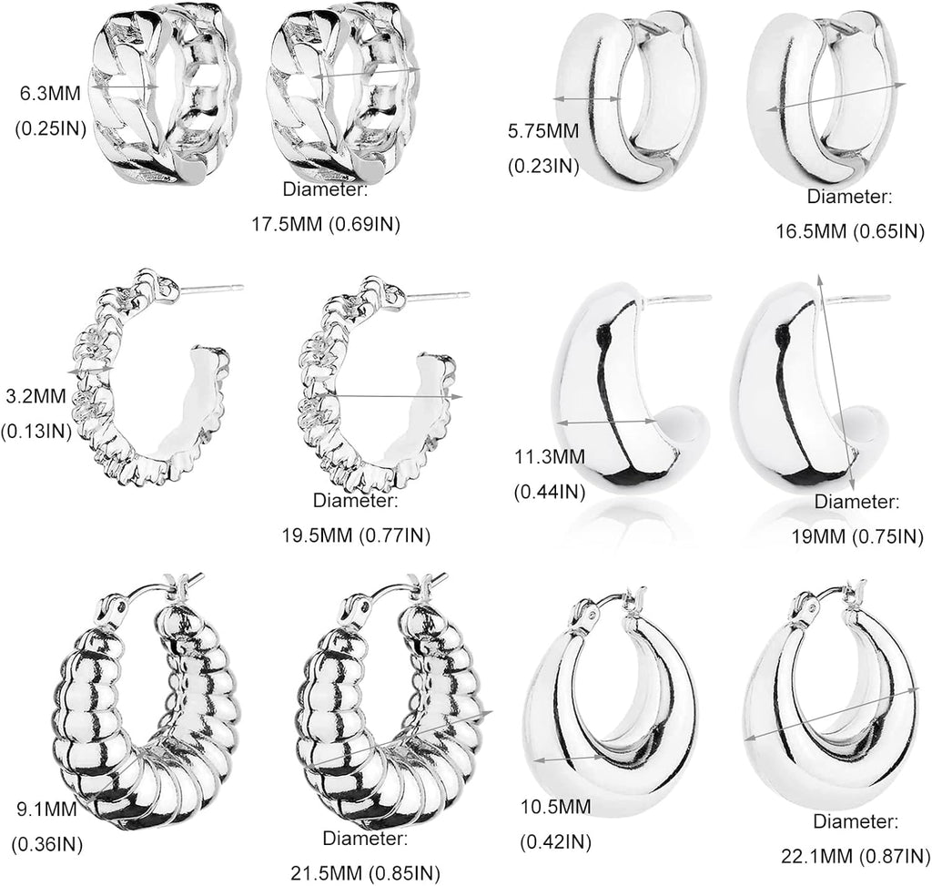 Gold Chunky Hoop Earrings Set for Women, 14K Gold Plated Twisted Huggie Hoop Earring Hypoallergenic, Thick Open Hoops Set Lightweight