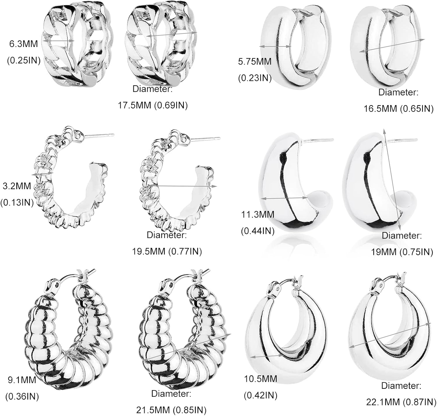 Gold Chunky Hoop Earrings Set for Women, 14K Gold Plated Twisted Huggie Hoop Earring Hypoallergenic, Thick Open Hoops Set Lightweight