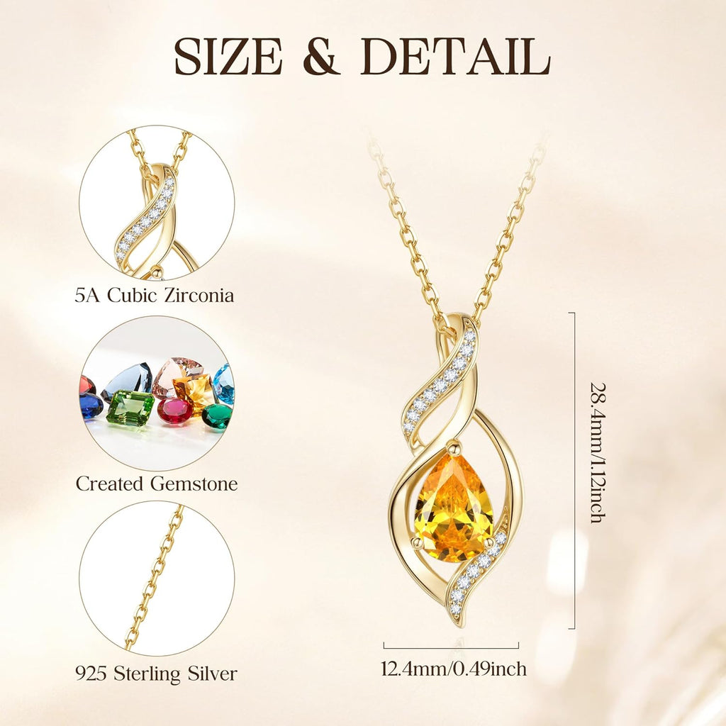 FANCIME Birthstone Necklace for Women Teardrop Necklace S925 Sterling Silver Infinity Love Birthday Gifts for Mom Women Girls, 16"+2" Inches