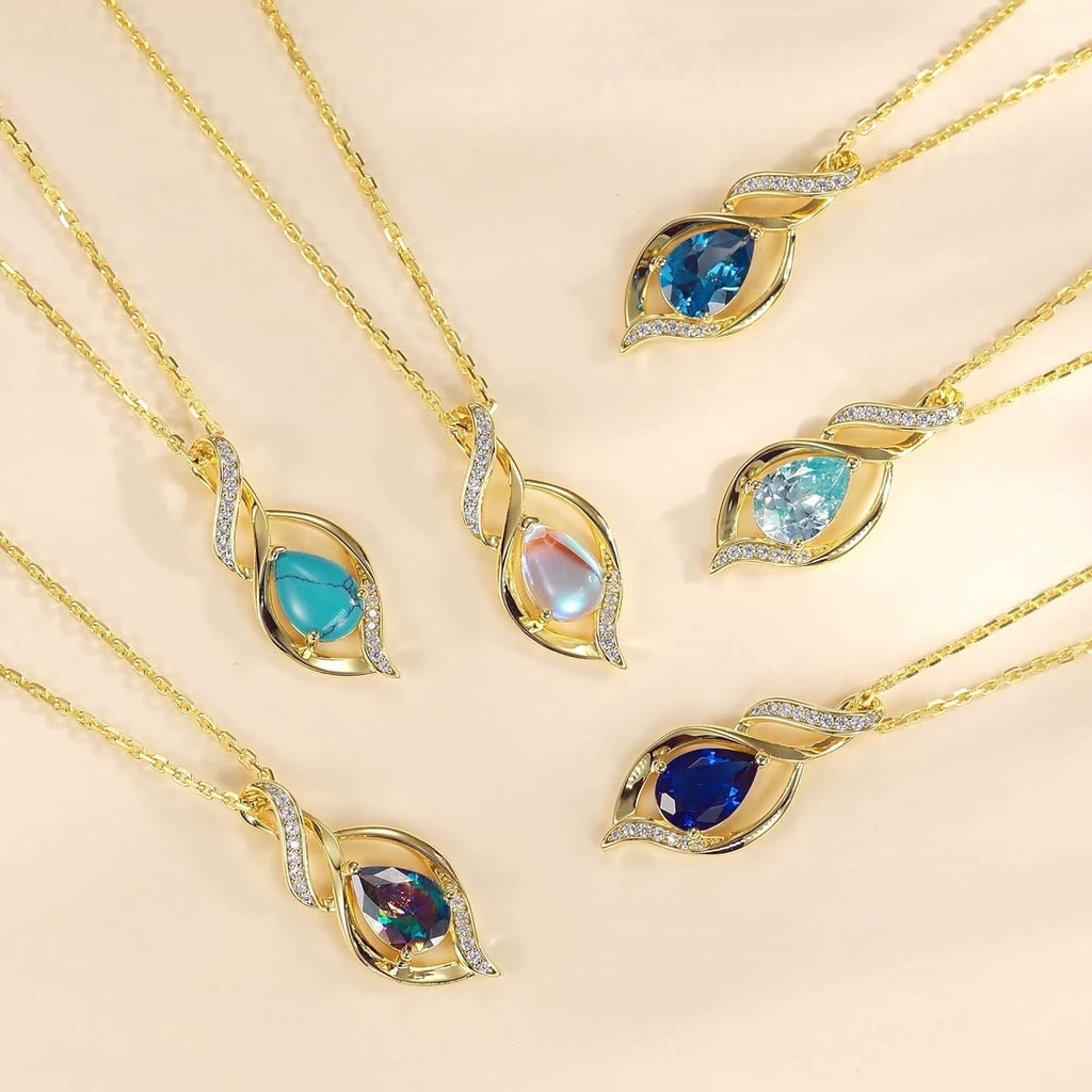 FANCIME Birthstone Necklace for Women Teardrop Necklace S925 Sterling Silver Infinity Love Birthday Gifts for Mom Women Girls, 16"+2" Inches