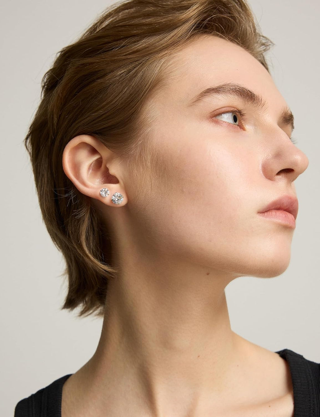 6 Pairs Stud Earrings Set, Hypoallergenic Cubic Zirconia 316L Earrings Stainless Steel CZ Earrings 3-8mm (Steel color)