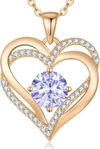 LOUISA SECRET Love Heart Birthstone Necklaces for Women, Birthday Gift for Women, Anniversary Jewelry for Wife Her, 925 Sterling Silver Pendant Necklace, Mother's Day Gift