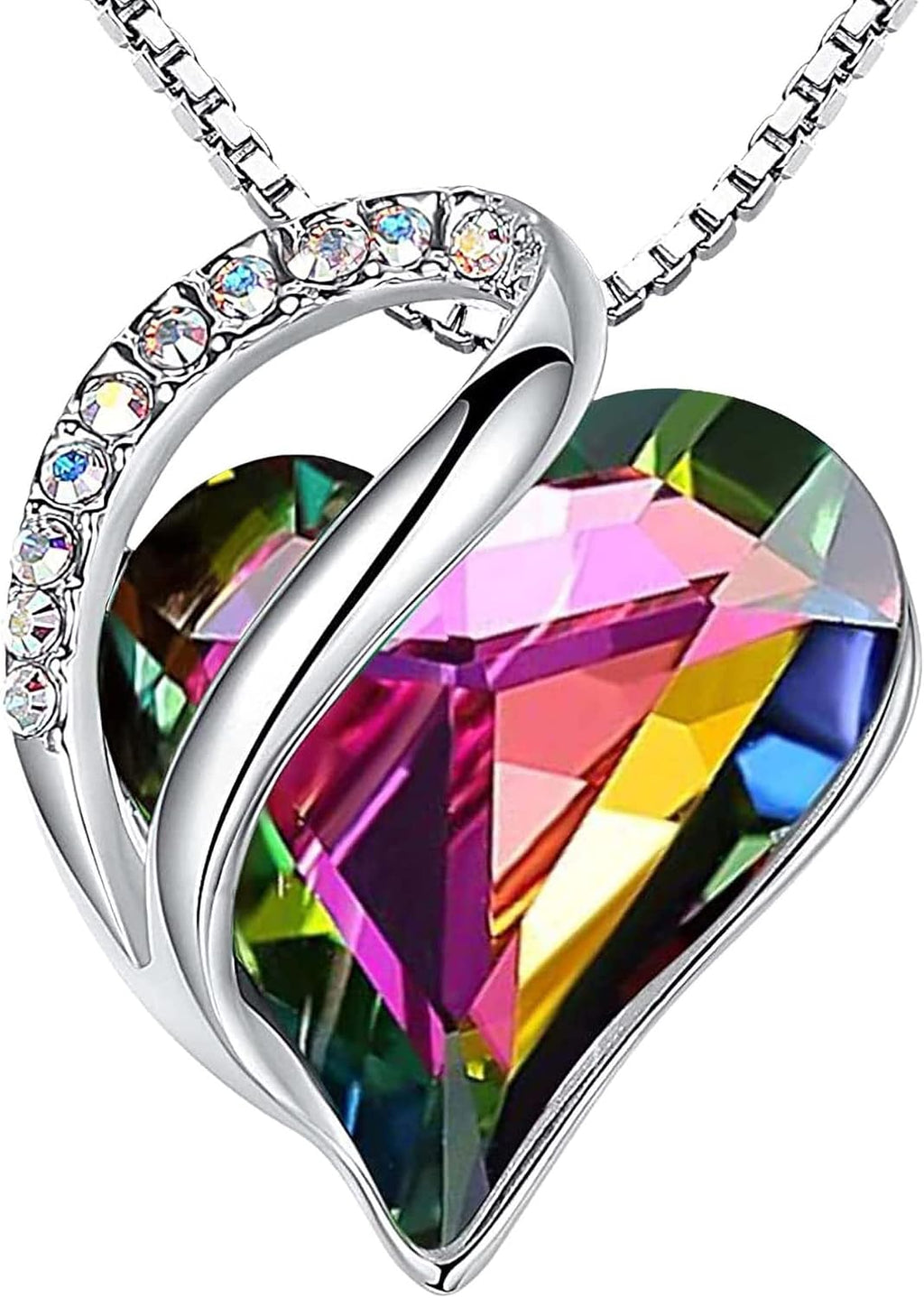 Leafael Necklaces for Women, Infinity Love Birthstone Heart Crystal Pendant, Birthday Jewelry Gifts for Her, Mom, and Wife, Silver Plated, 18 plus 2 inch Adjustable Chain