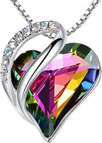 Leafael Necklaces for Women, Infinity Love Birthstone Heart Crystal Pendant, Birthday Jewelry Gifts for Her, Mom, and Wife, Silver Plated, 18 plus 2 inch Adjustable Chain