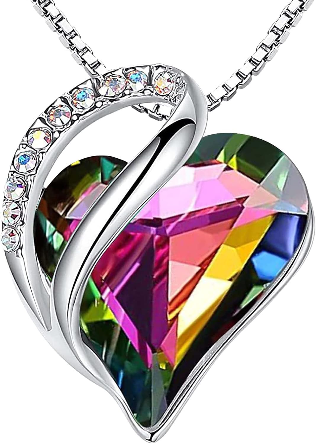 Leafael Necklaces for Women, Infinity Love Birthstone Heart Crystal Pendant, Birthday Jewelry Gifts for Her, Mom, and Wife, Silver Plated, 18 plus 2 inch Adjustable Chain