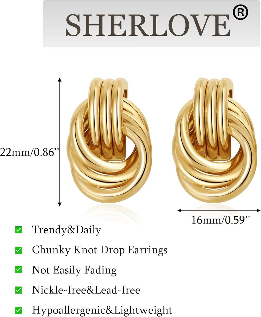 Trendy Gold Plated Knot Earrings for Women Chunky Statement Drop Dangle Earrings Lightweight Hypoallergenic Fashion Accessories Gold Jewelry Gifts for Womens