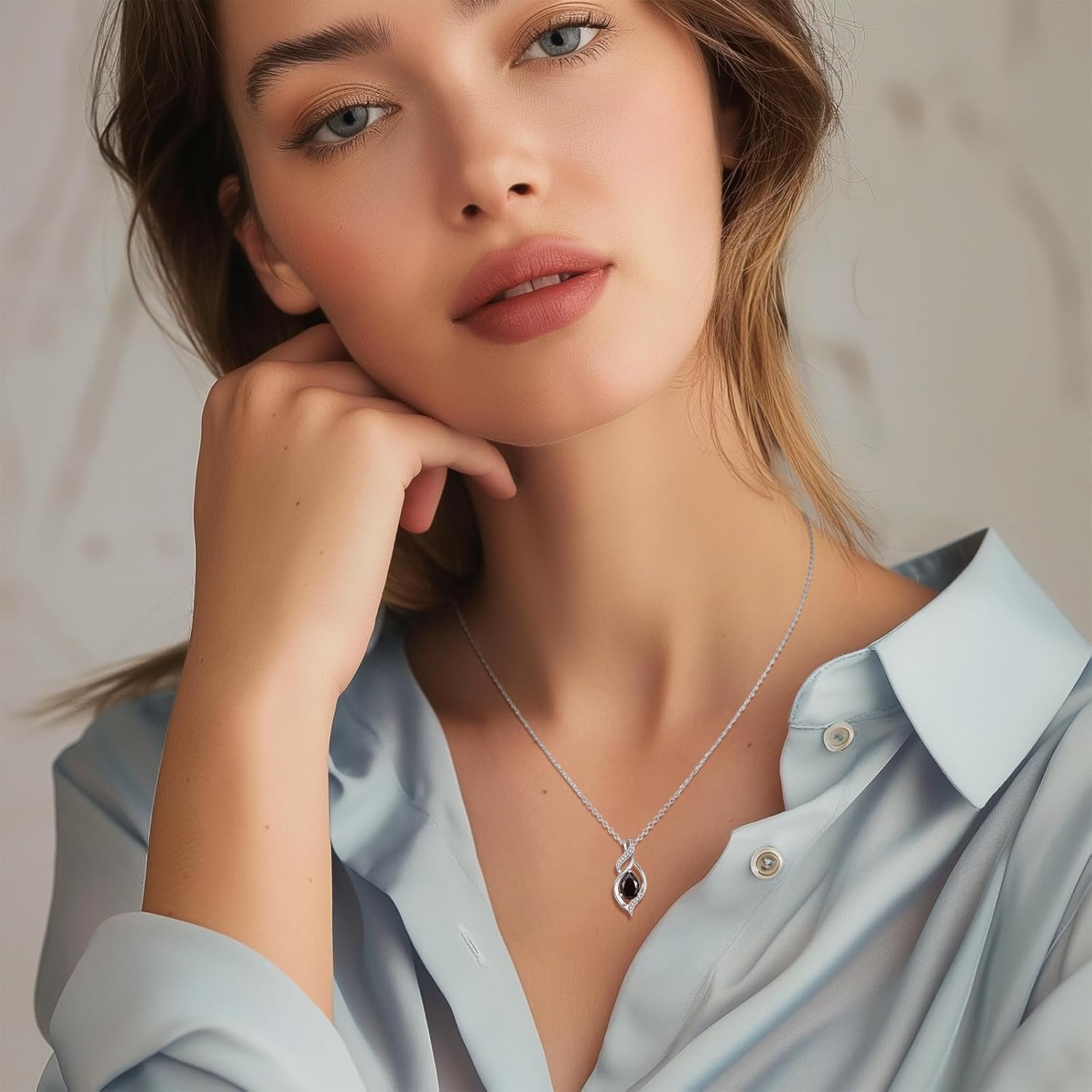 FANCIME Birthstone Necklace for Women Teardrop Necklace S925 Sterling Silver Infinity Love Birthday Gifts for Mom Women Girls, 16"+2" Inches