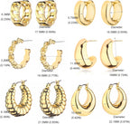 Gold Chunky Hoop Earrings Set for Women, 14K Gold Plated Twisted Huggie Hoop Earring Hypoallergenic, Thick Open Hoops Set Lightweight