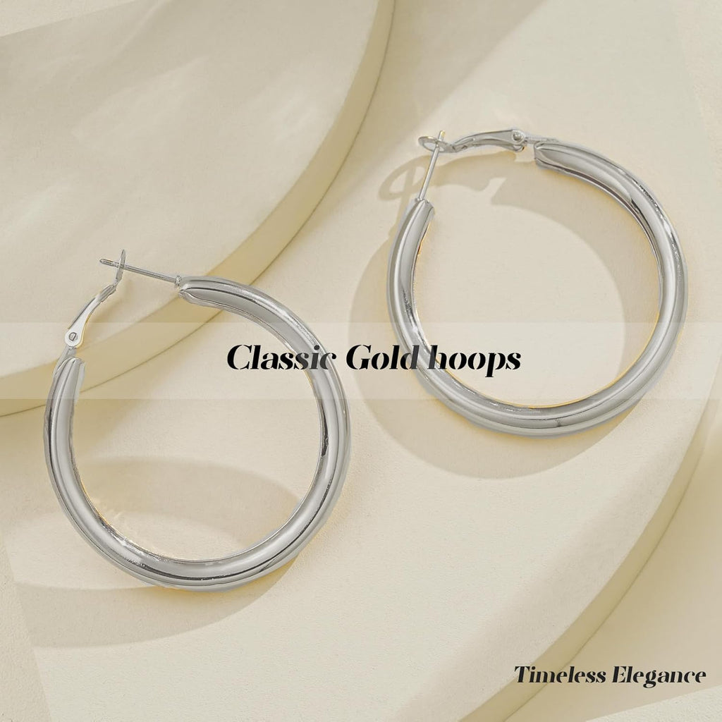 42 Pairs Gold Hoop Earrings Set for Women, Fashion Chunky Pearl Earrings Multipack Twisted Statement Earring Pack, Hypoallergenic Small Big Hoops Earrings for Birthday Party