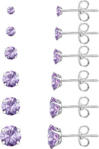 6 Pairs Stud Earrings Set, Hypoallergenic Cubic Zirconia 316L Earrings Stainless Steel CZ Earrings 3-8mm (Steel color)
