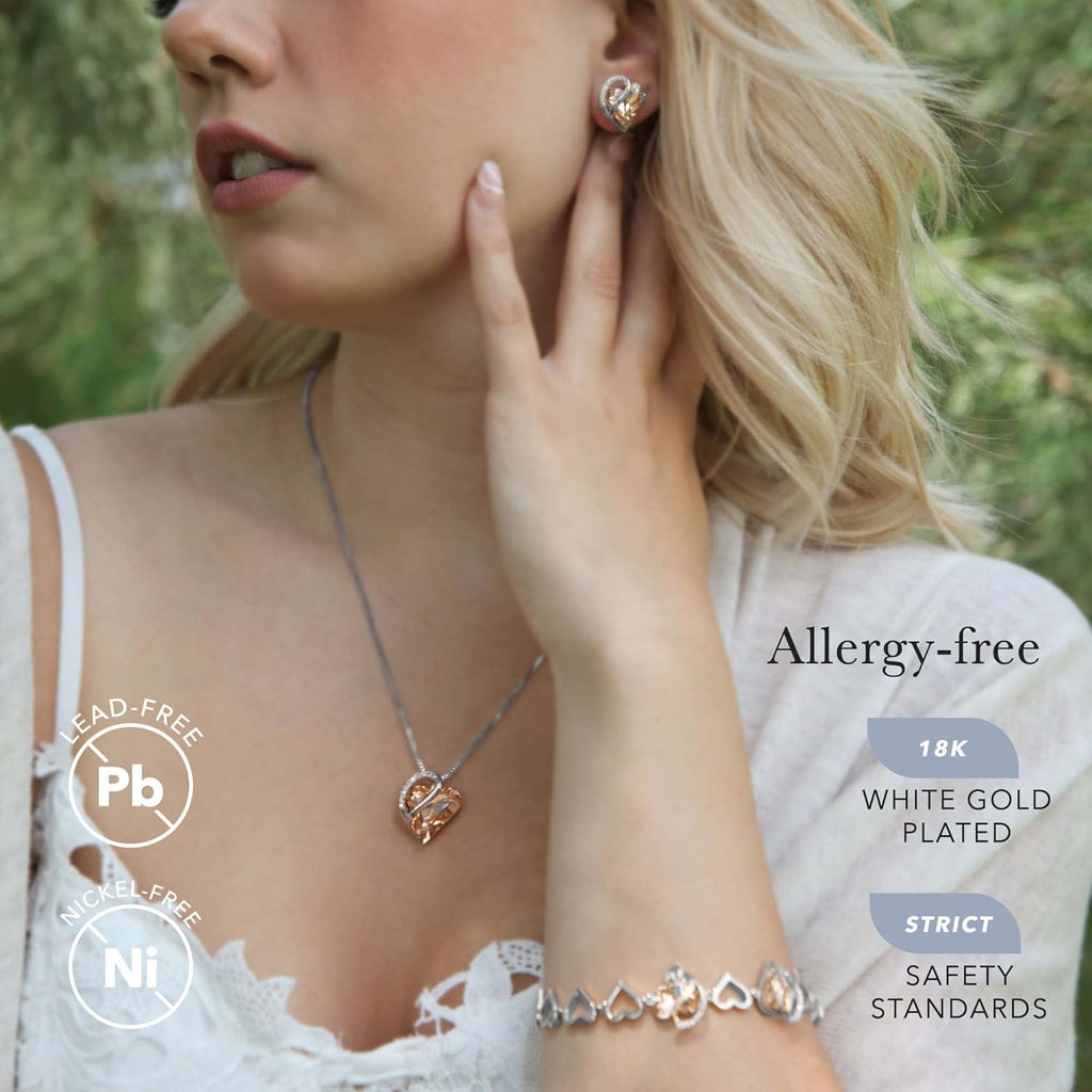 Leafael Necklaces for Women, Infinity Love Birthstone Heart Crystal Pendant, Birthday Jewelry Gifts for Her, Mom, and Wife, Silver Plated, 18 plus 2 inch Adjustable Chain